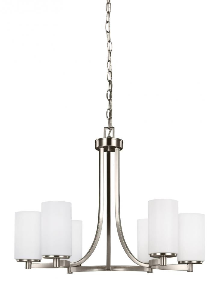 Generation Lighting 3139106-962 Hettinger transitional 6-light indoor dimmable ceiling chandelier pendant light in brushed nickel si