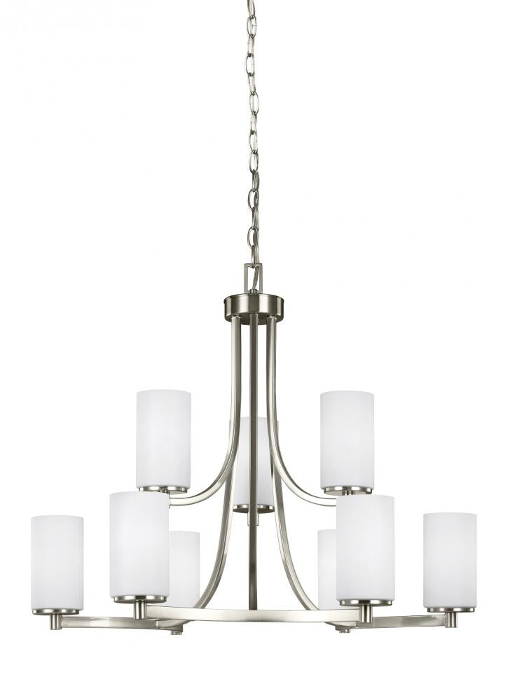 Generation Lighting 3139109-962 Hettinger transitional 9-light indoor dimmable ceiling chandelier pendant light in brushed nickel si