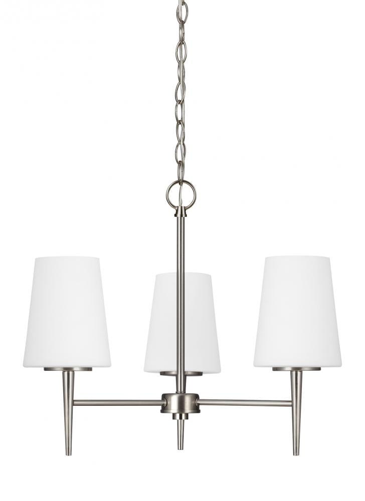 Generation Lighting 3140403-962 Driscoll contemporary 3-light indoor dimmable ceiling chandelier pendant light in brushed nickel sil