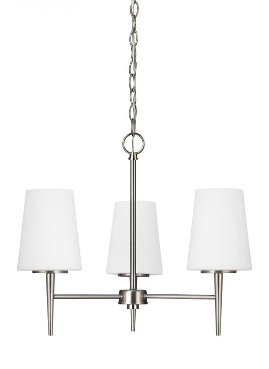 Generation Lighting 3140403-962 Driscoll contemporary 3-light indoor dimmable ceiling chandelier pendant light in brushed nickel sil