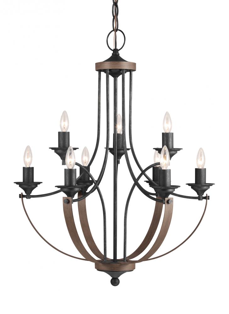 Generation Lighting 3280409-846 Corbeille traditional 9-light indoor dimmable ceiling chandelier pendant light in stardust weathered