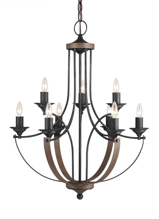 Generation Lighting 3280409-846 Corbeille traditional 9-light indoor dimmable ceiling chandelier pendant light in stardust weathered