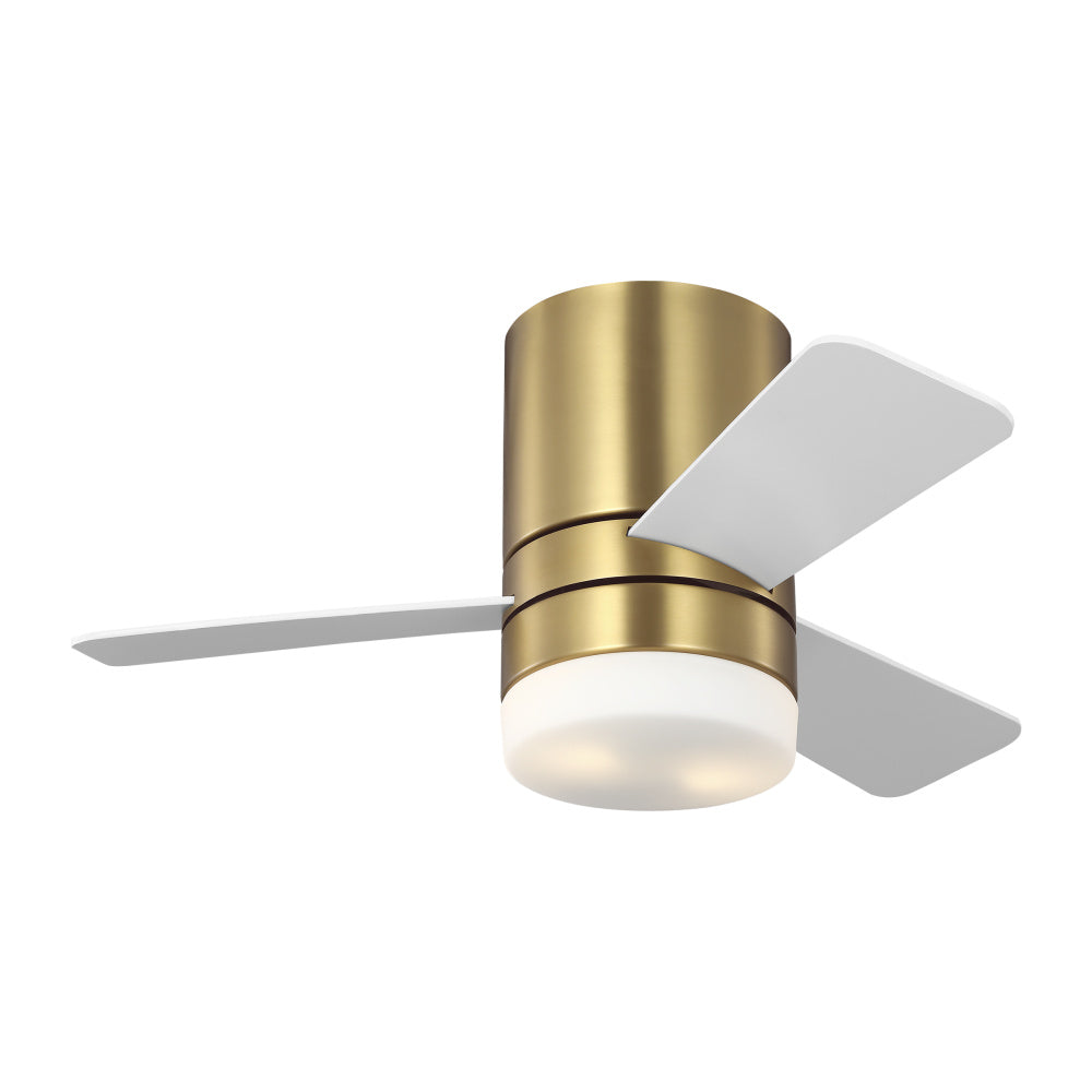 Generation Lighting 3ERHR32BBSD Era 32 Hugger LED Ceiling Fan in Burnished Brass with Matte White Blades and Light Kit