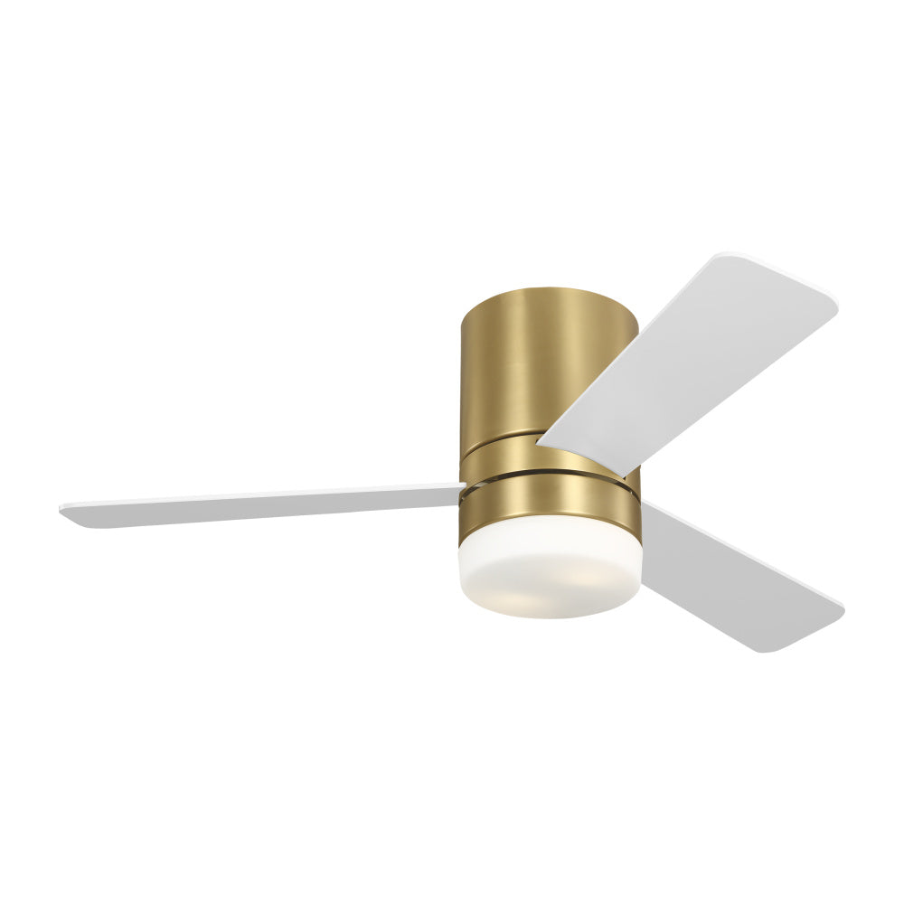Generation Lighting 3ERHR44BBSD Era 44 Hugger LED Ceiling Fan in Burnished Brass with Matte White Blades and Light Kit