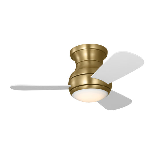 Generation Lighting 3OBSHR32SBD Orbis 32 Hugger LED Ceiling Fan in Satin Brass with Matte White Blades and Light Kit