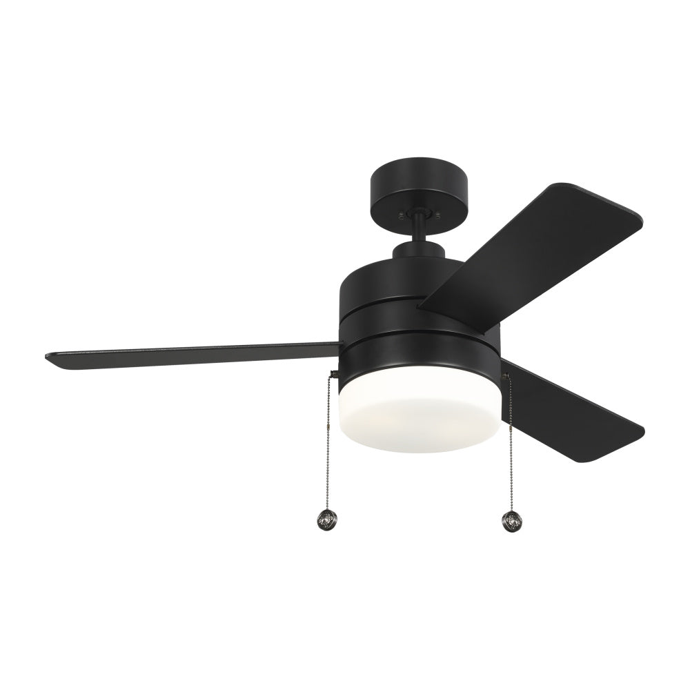Generation Lighting 3SY44MBKD Syrus 44 LED Ceiling Fan in Midnight Blk w/ Midnight Blk/Americal Walnut Reversible Blades & Lt Kit