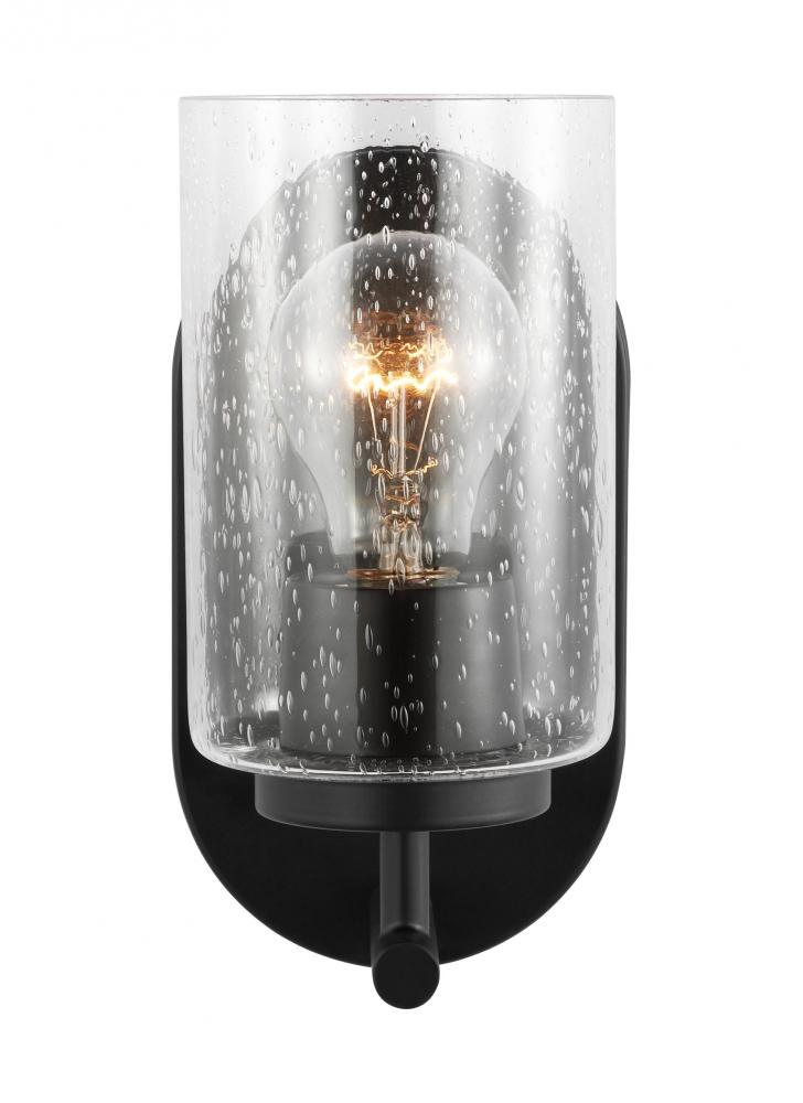 Generation Lighting 41170-112 Oslo dimmable 1-light wall bath sconce in a midnight black finish with clear seeded glass shade