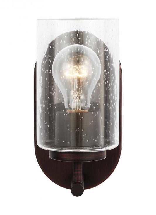 Generation Lighting 41170-710 Oslo dimmable 1-light wall bath sconce in a bronze finish with clear seeded glass shade