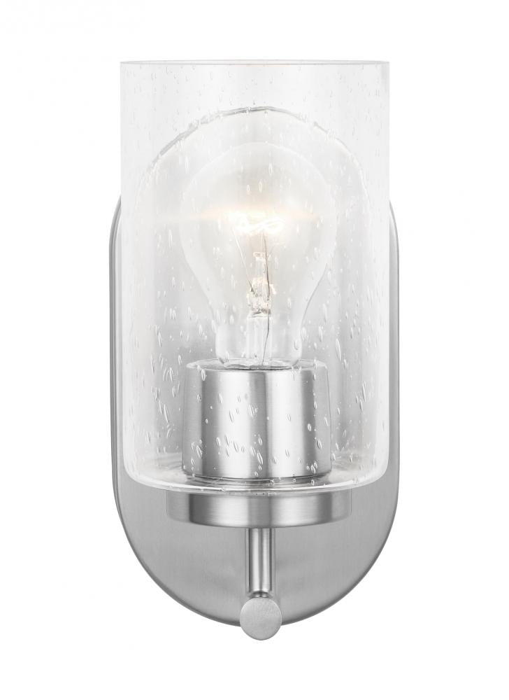 Generation Lighting 41170-962 Oslo dimmable 1-light wall bath sconce in a brushed nickel finish with clear seeded glass shade