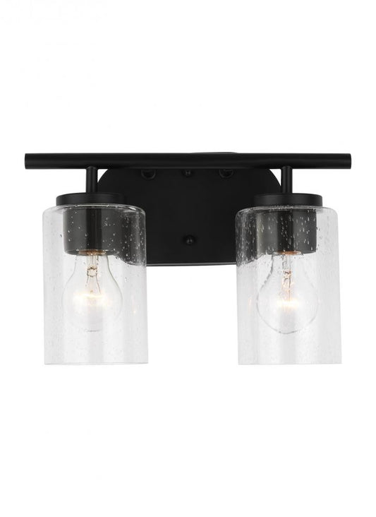 Generation Lighting 41171-112 Oslo dimmable 2-light wall bath sconce in a midnight black finish with clear seeded glass shade