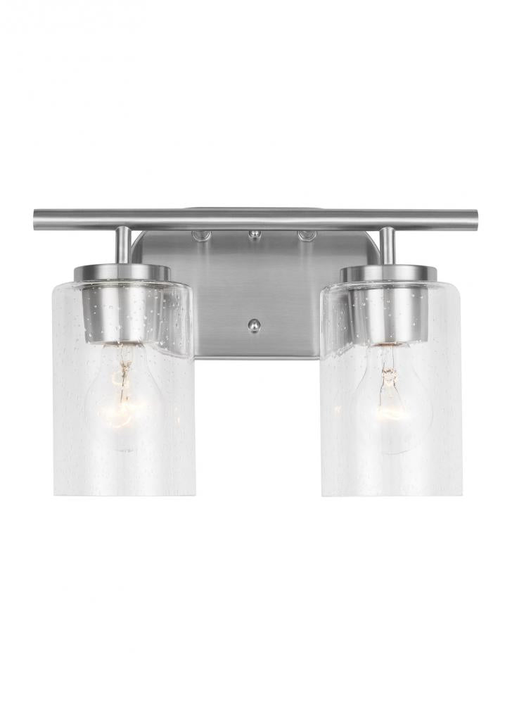 Generation Lighting 41171-962 Oslo dimmable 2-light wall bath sconce in a brushed nickel finish with clear seeded glass shade