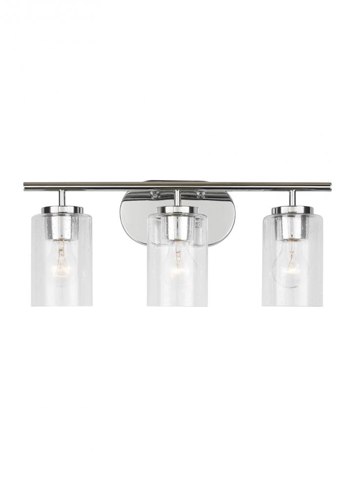 Generation Lighting 41172-05 Oslo dimmable 3-light wall bath sconce in a chrome finish with clear seeded glass shade