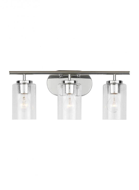 Generation Lighting 41172-05 Oslo dimmable 3-light wall bath sconce in a chrome finish with clear seeded glass shade