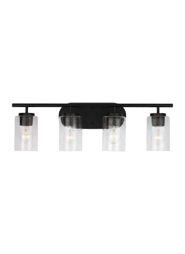 Generation Lighting 41173-112 Oslo dimmable 4-light wall bath sconce in a midnight black finish with clear seeded glass shade