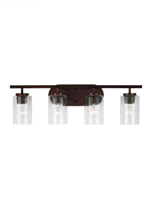 Generation Lighting 41173-710 Oslo dimmable 4-light wall bath sconce in a bronze finish with clear seeded glass shade