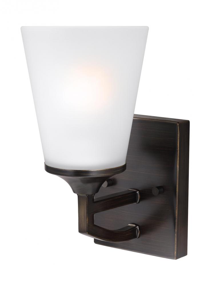 Generation Lighting 4124501-710 Hanford traditional 1-light indoor dimmable bath vanity wall sconce in bronze finish with satin etch