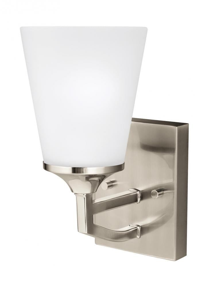 Generation Lighting 4124501-962 Hanford traditional 1-light indoor dimmable bath vanity wall sconce in brushed nickel silver finish