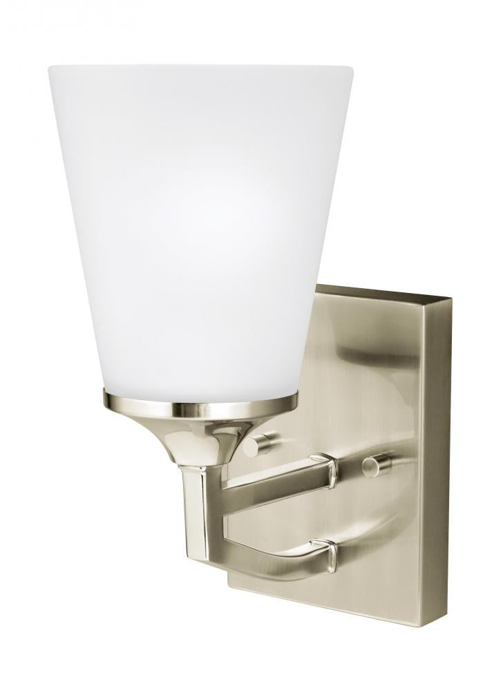 Generation Lighting 4124501EN3-962 Hanford traditional 1-light LED indoor dimmable bath vanity wall sconce in brushed nickel silver fin