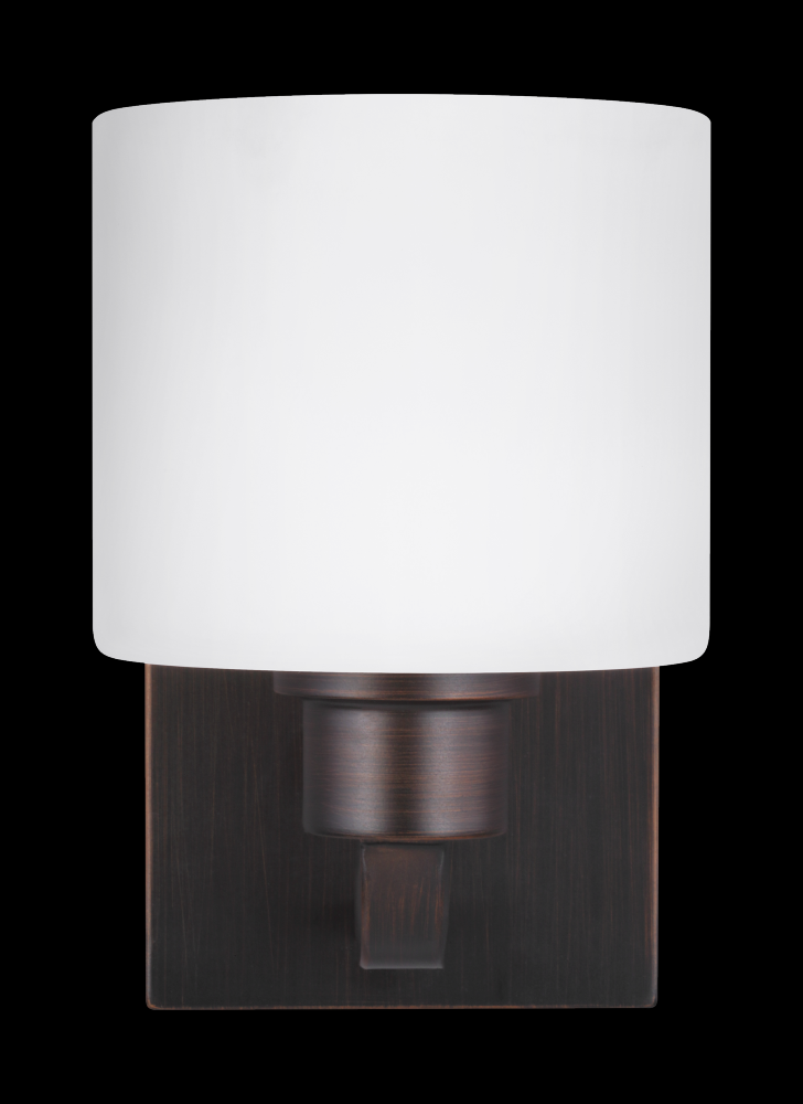 Generation Lighting 4128801-710 Canfield modern 1-light indoor dimmable bath vanity wall sconce in bronze finish with etched white i