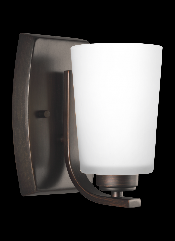 Generation Lighting 4128901-710 Franport transitional 1-light indoor dimmable bath vanity wall sconce in bronze finish with etched w