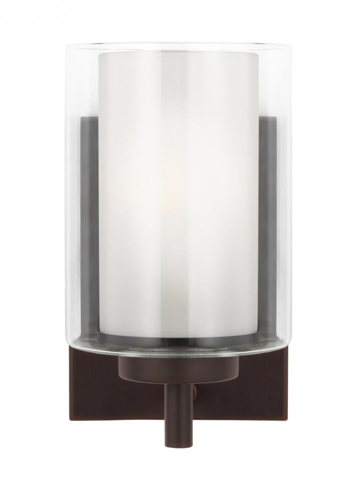 Generation Lighting 4137301-710 Elmwood Park traditional 1-light indoor dimmable bath vanity wall sconce in bronze finish with satin