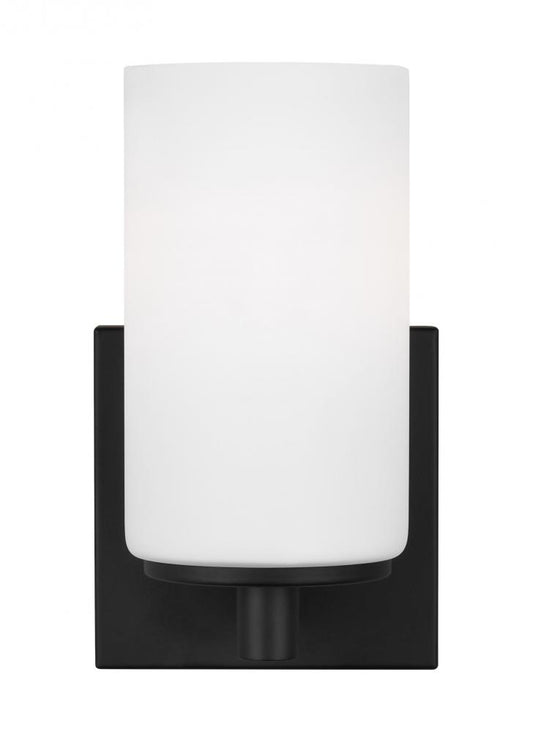 Generation Lighting 4139101-112 Hettinger traditional indoor dimmable 1-light wall bath sconce in a midnight black finish with etche
