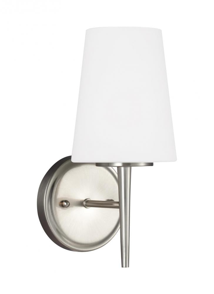 Generation Lighting 4140401-962 Driscoll contemporary 1-light indoor dimmable bath vanity wall sconce in brushed nickel silver finis
