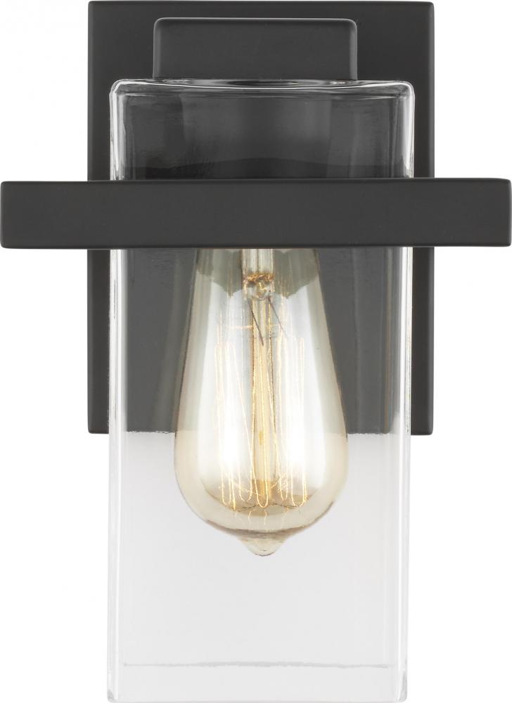 Generation Lighting 4141501-112 Mitte transitional 1-light indoor dimmable bath vanity wall sconce in midnight black finish with cle