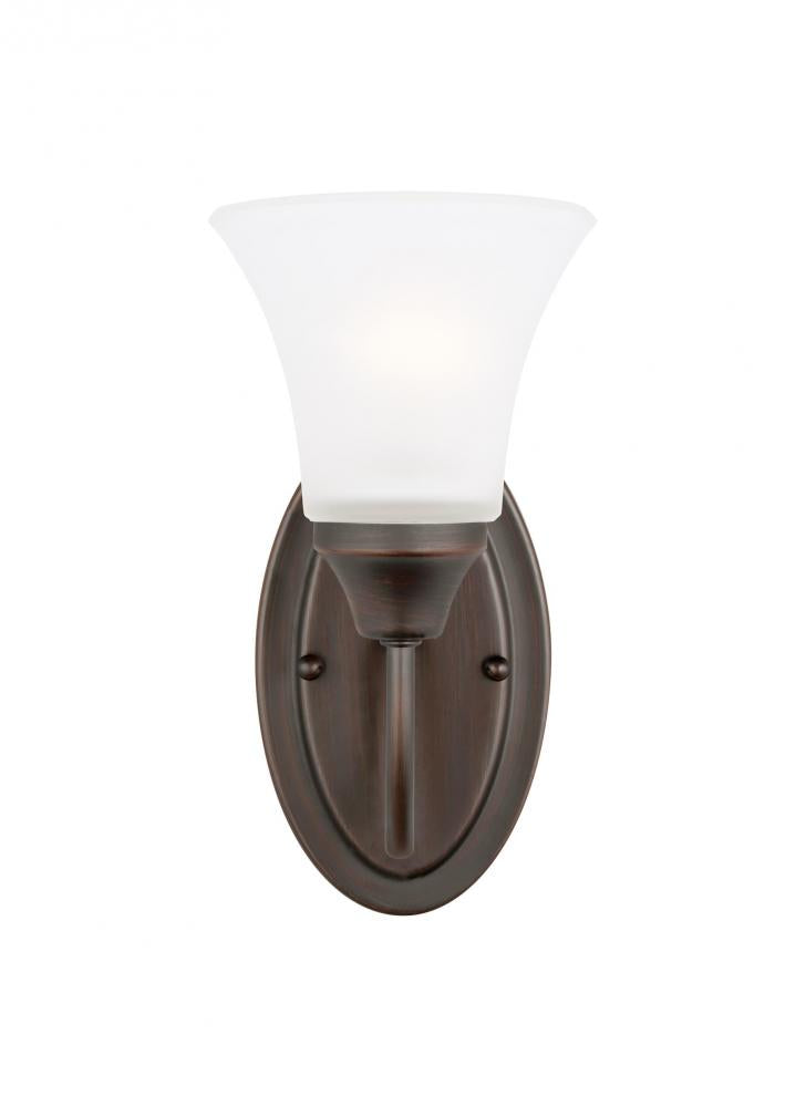 Generation Lighting 41806-710 Holman traditional 1-light indoor dimmable bath vanity wall sconce in bronze finish with satin etche