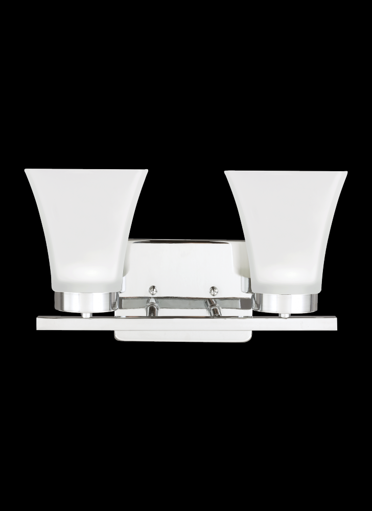 Generation Lighting 4411602-05 Bayfield contemporary 2-light indoor dimmable bath vanity wall sconce in chrome silver finish with s