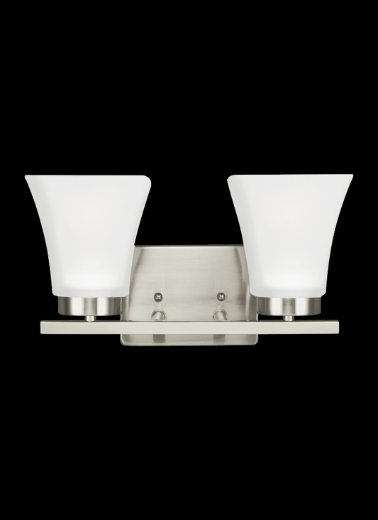 Generation Lighting 4411602-962 Bayfield contemporary 2-light indoor dimmable bath vanity wall sconce in brushed nickel silver finis