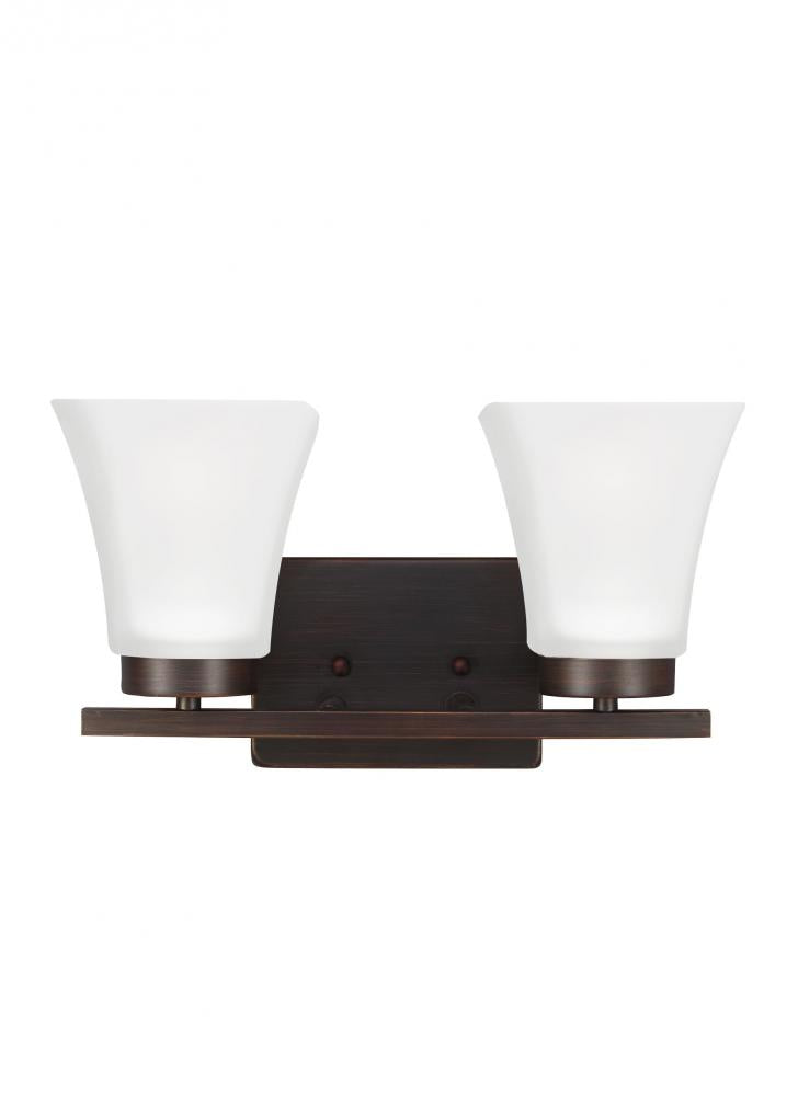 Generation Lighting 4411602EN3-710 Bayfield contemporary 2-light LED indoor dimmable bath vanity wall sconce in bronze finish with sati