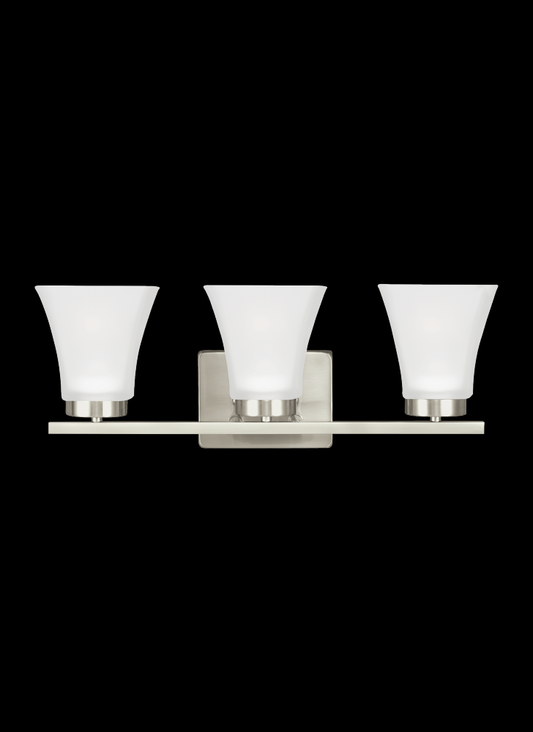 Generation Lighting 4411603-962 Bayfield contemporary 3-light indoor dimmable bath vanity wall sconce in brushed nickel silver finis