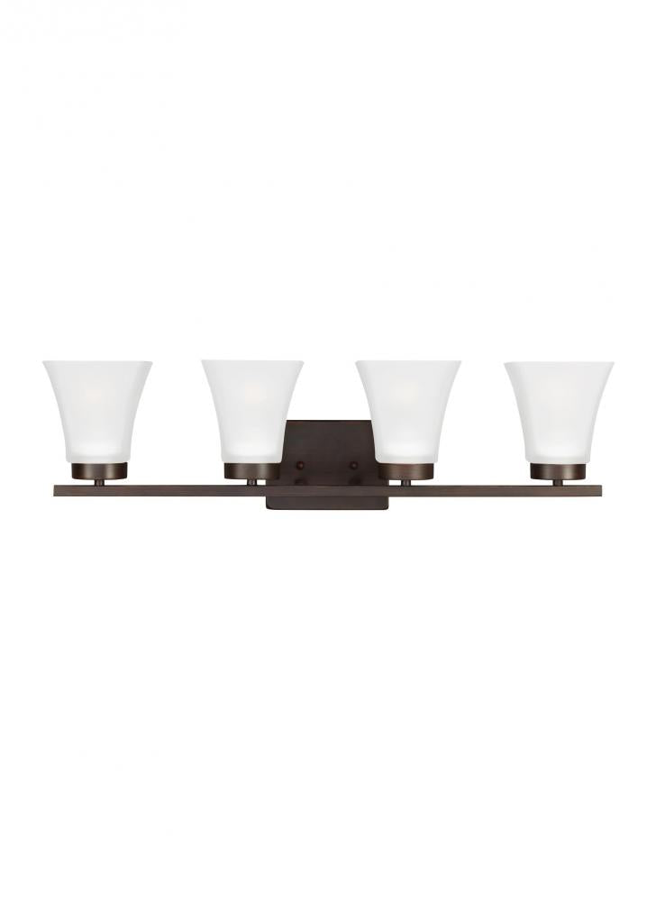 Generation Lighting 4411604EN3-710 Bayfield contemporary 4-light LED indoor dimmable bath vanity wall sconce in bronze finish with sati