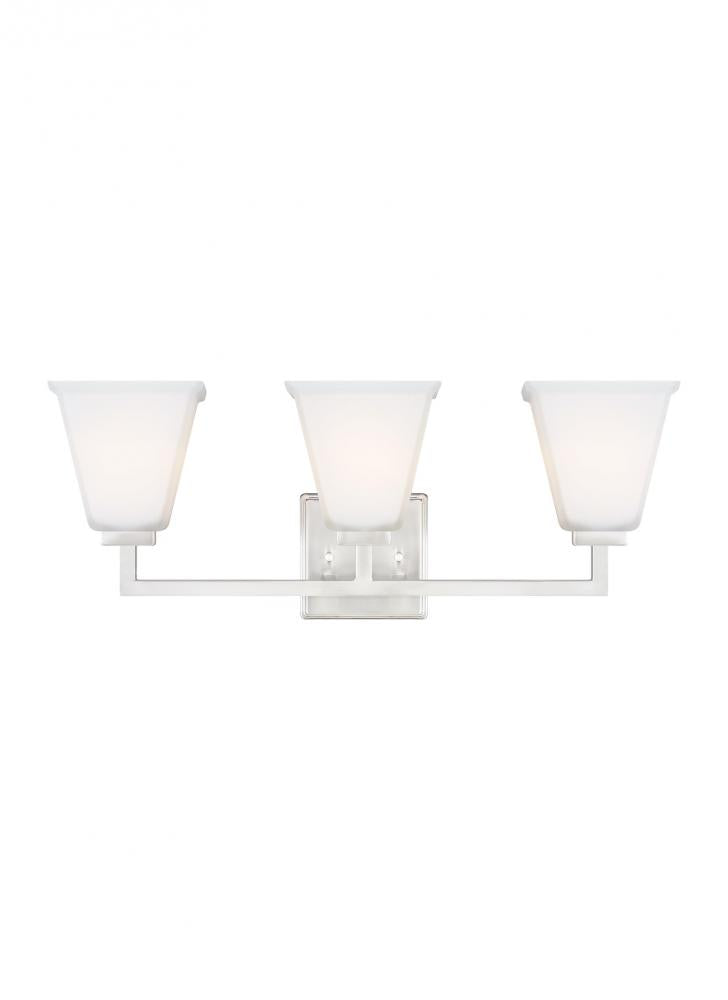 Generation Lighting 4413703-962 Ellis Harper classic 3-light indoor dimmable bath vanity wall sconce in brushed nickel silver finish