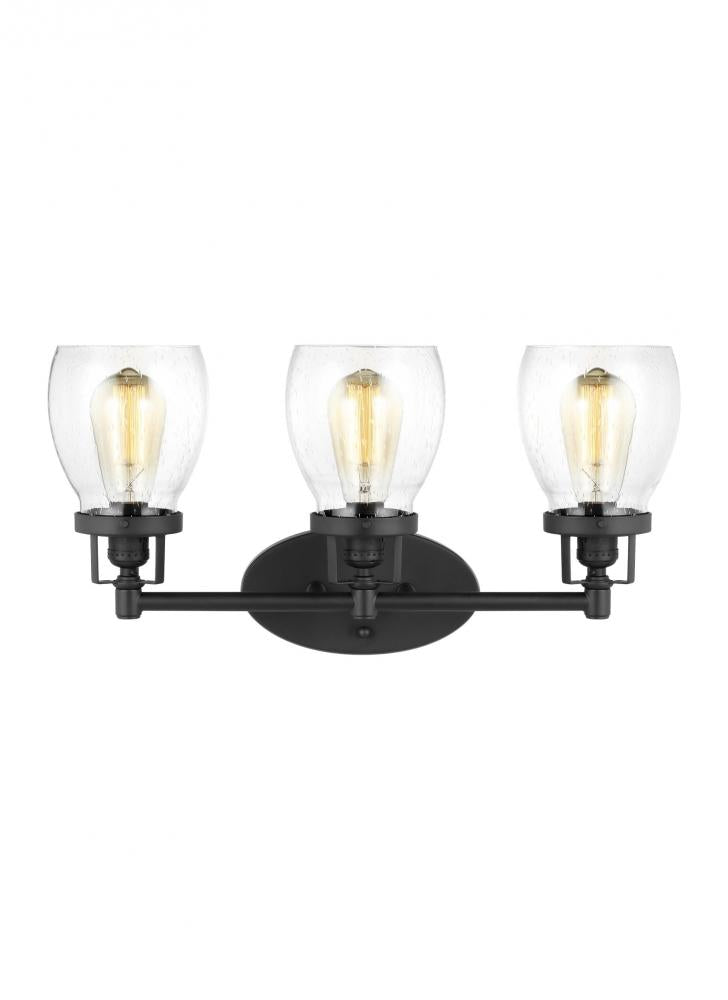 Generation Lighting 4414503-112 Belton transitional 3-light indoor dimmable bath vanity wall sconce in midnight black finish with cl