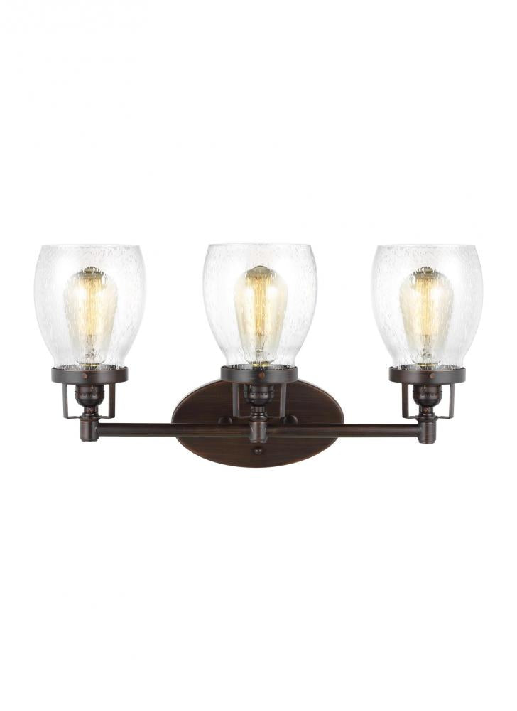 Generation Lighting 4414503-710 Belton transitional 3-light indoor dimmable bath vanity wall sconce in bronze finish with clear seed