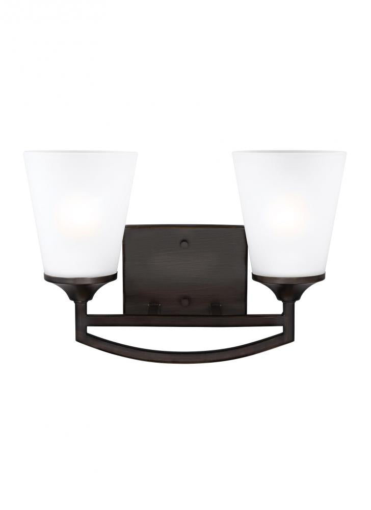 Generation Lighting 4424502-710 Hanford traditional 2-light indoor dimmable bath vanity wall sconce in bronze finish with satin etch