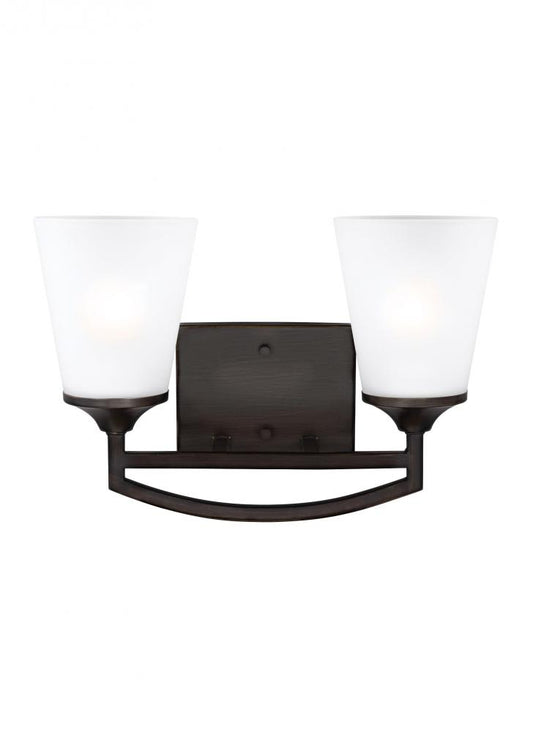 Generation Lighting 4424502-710 Hanford traditional 2-light indoor dimmable bath vanity wall sconce in bronze finish with satin etch