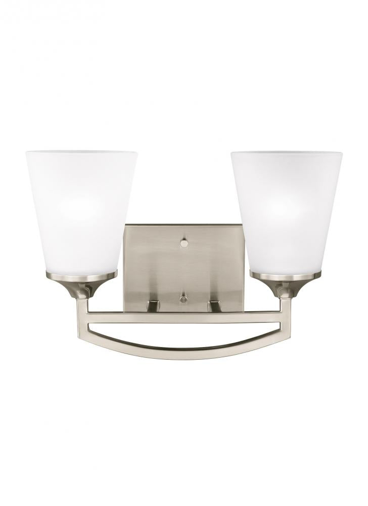 Generation Lighting 4424502-962 Hanford traditional 2-light indoor dimmable bath vanity wall sconce in brushed nickel silver finish