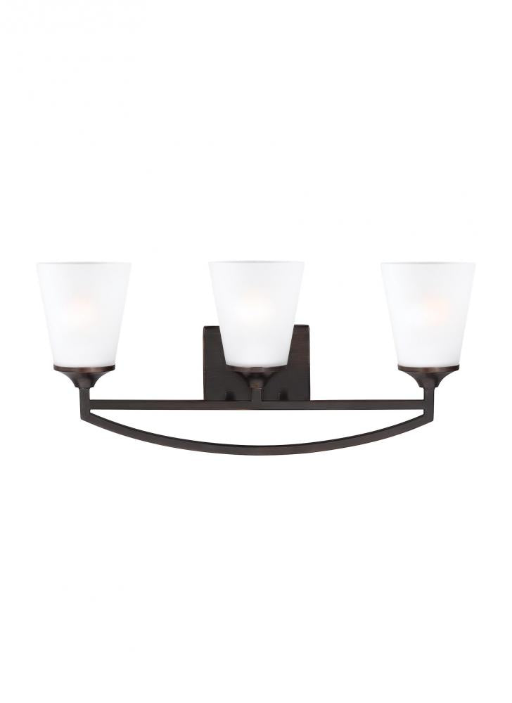 Generation Lighting 4424503-710 Hanford traditional 3-light indoor dimmable bath vanity wall sconce in bronze finish with satin etch