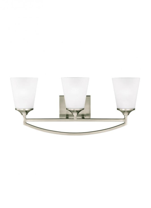 Generation Lighting 4424503-962 Hanford traditional 3-light indoor dimmable bath vanity wall sconce in brushed nickel silver finish