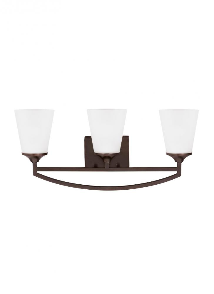 Generation Lighting 4424503EN3-710 Hanford traditional 3-light LED indoor dimmable bath vanity wall sconce in bronze finish with satin