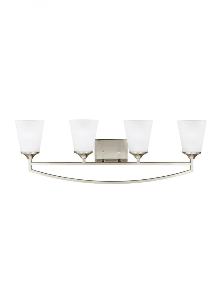 Generation Lighting 4424504-962 Hanford traditional 4-light indoor dimmable bath vanity wall sconce in brushed nickel silver finish