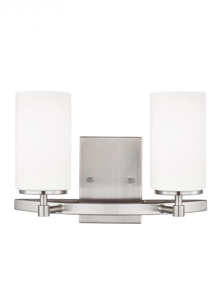 Generation Lighting 4424602-962 Alturas contemporary 2-light indoor dimmable bath vanity wall sconce in brushed nickel silver finish