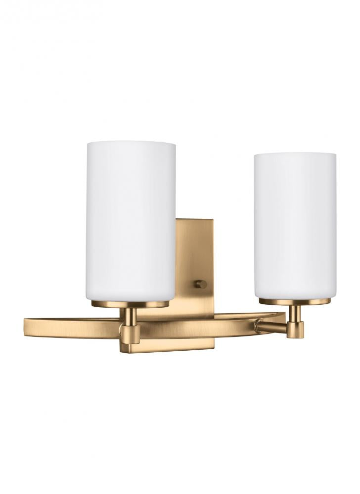 Generation Lighting 4424602EN3-848 Alturas contemporary 2-light LED indoor dimmable bath vanity wall sconce in satin brass gold finish