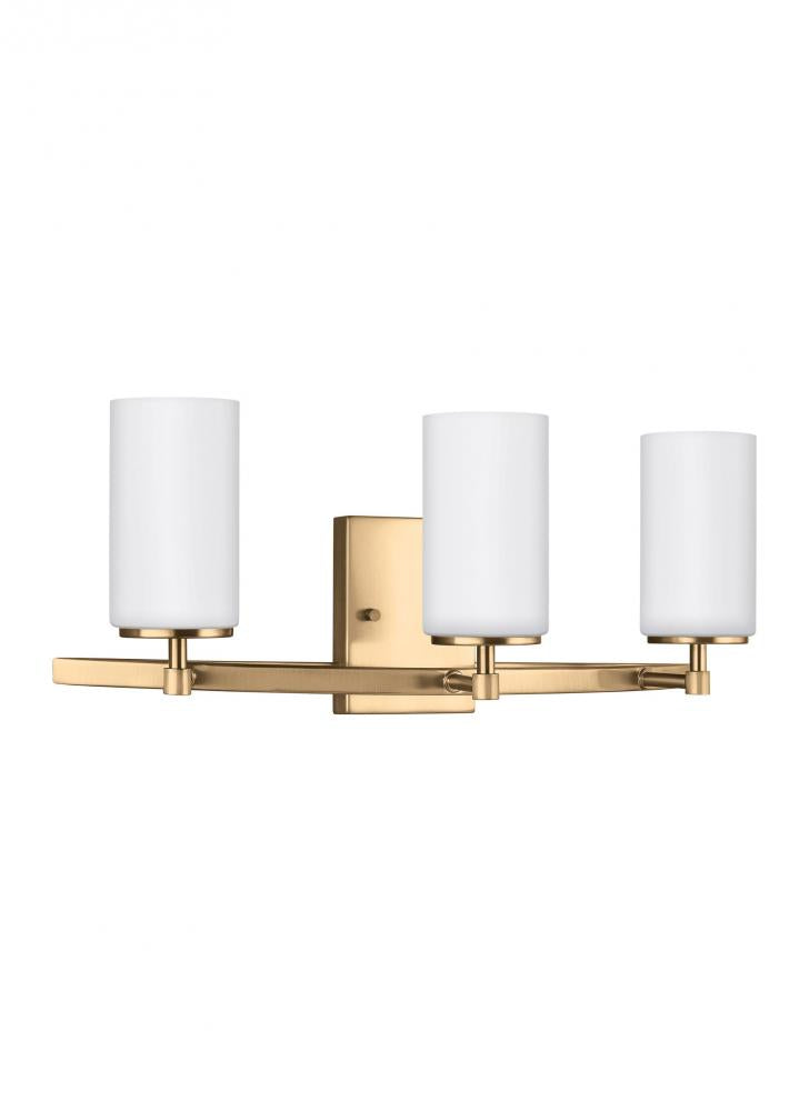 Generation Lighting 4424603-848 Alturas contemporary 3-light indoor dimmable bath vanity wall sconce in satin brass gold finish with