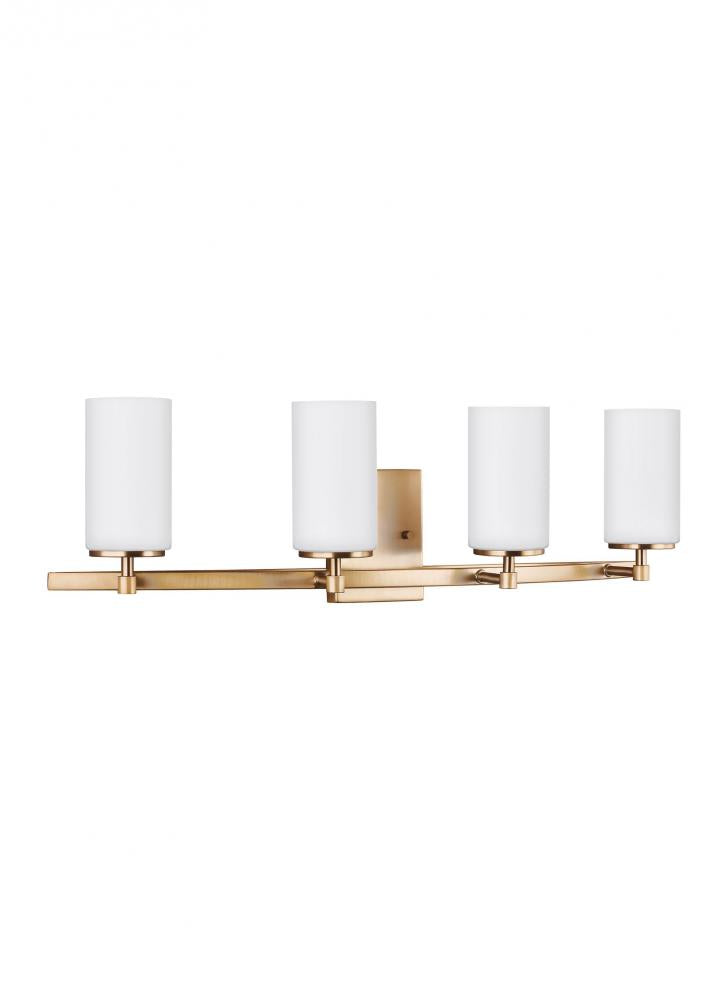 Generation Lighting 4424604-848 Alturas contemporary 4-light indoor dimmable bath vanity wall sconce in satin brass gold finish with