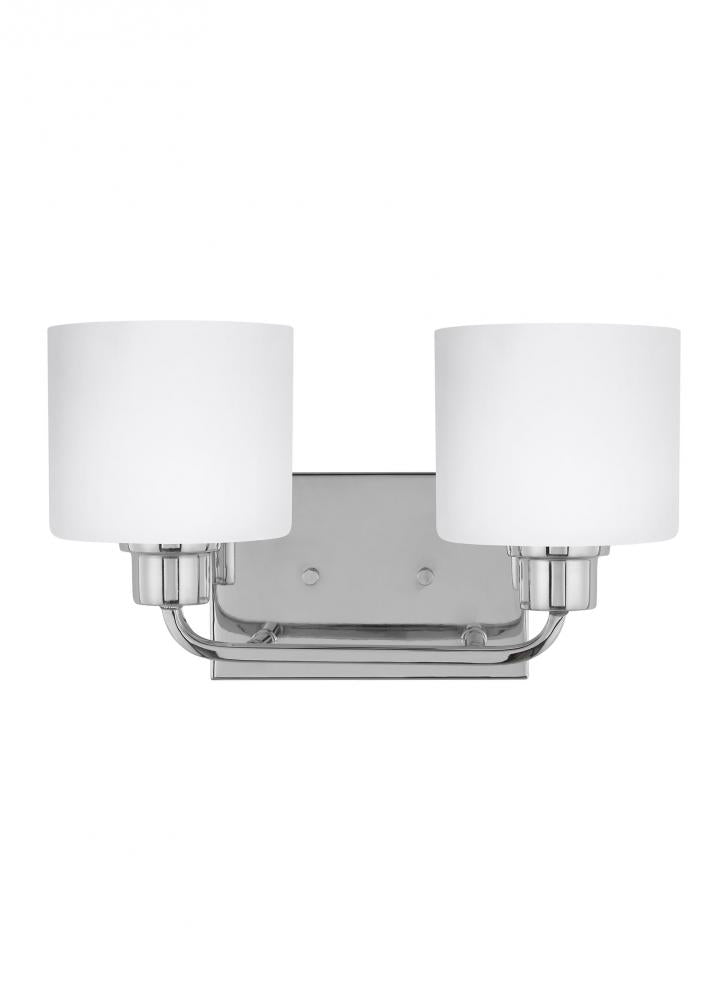 Generation Lighting 4428802-05 Canfield modern 2-light indoor dimmable bath vanity wall sconce in chrome silver finish with etched
