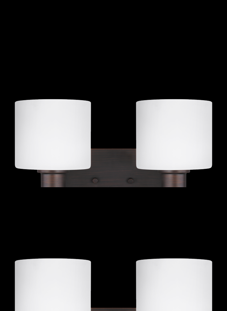 Generation Lighting 4428802-710 Canfield modern 2-light indoor dimmable bath vanity wall sconce in bronze finish with etched white i